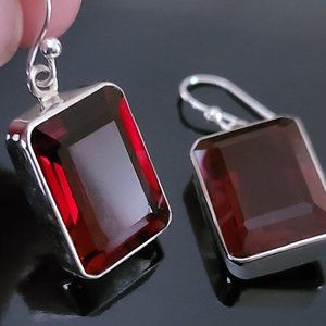 COPY - Red Garnet Dangle Earrings Sterling Silver-Chunky Earrings-Casual Earrin…